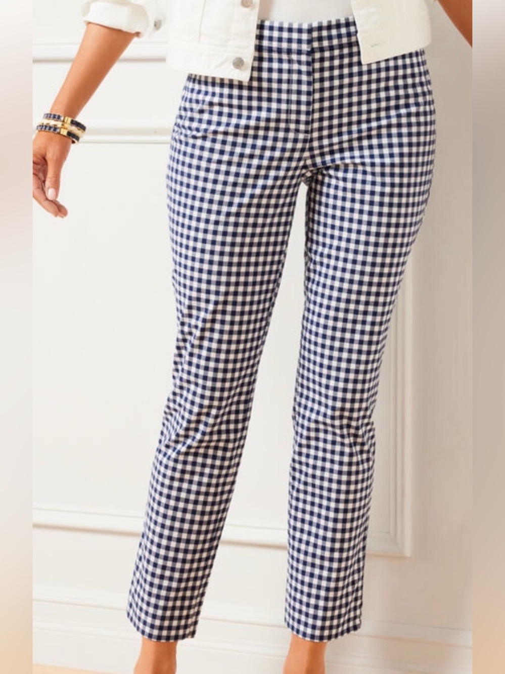 Talbots Navy and White Gingham Perfect Crop Pants sz 6 EUC